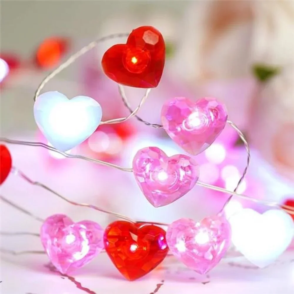 Valentines Day Decor 10 ft 40 LEDs Red White Pink Heart String Lights Battery